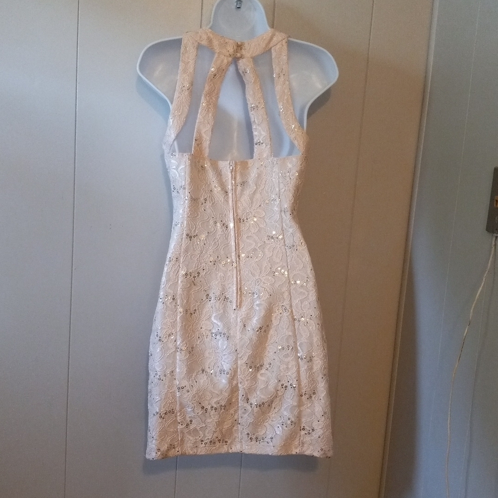 Crystal Doll pink cutout sequined lace dress in size 3. - Picture 5 of 8